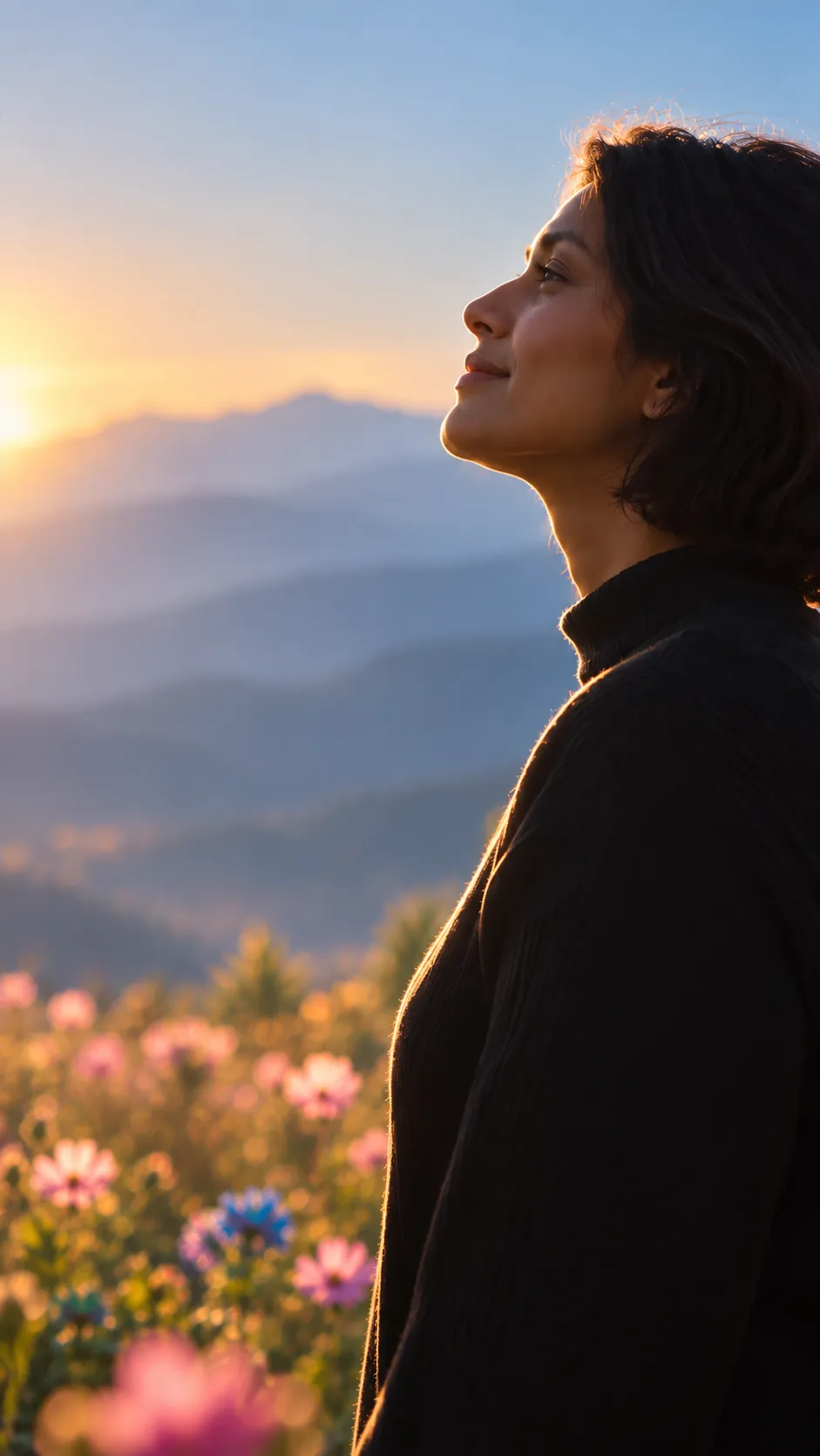 A woman enjoying a calm moment outdoors
