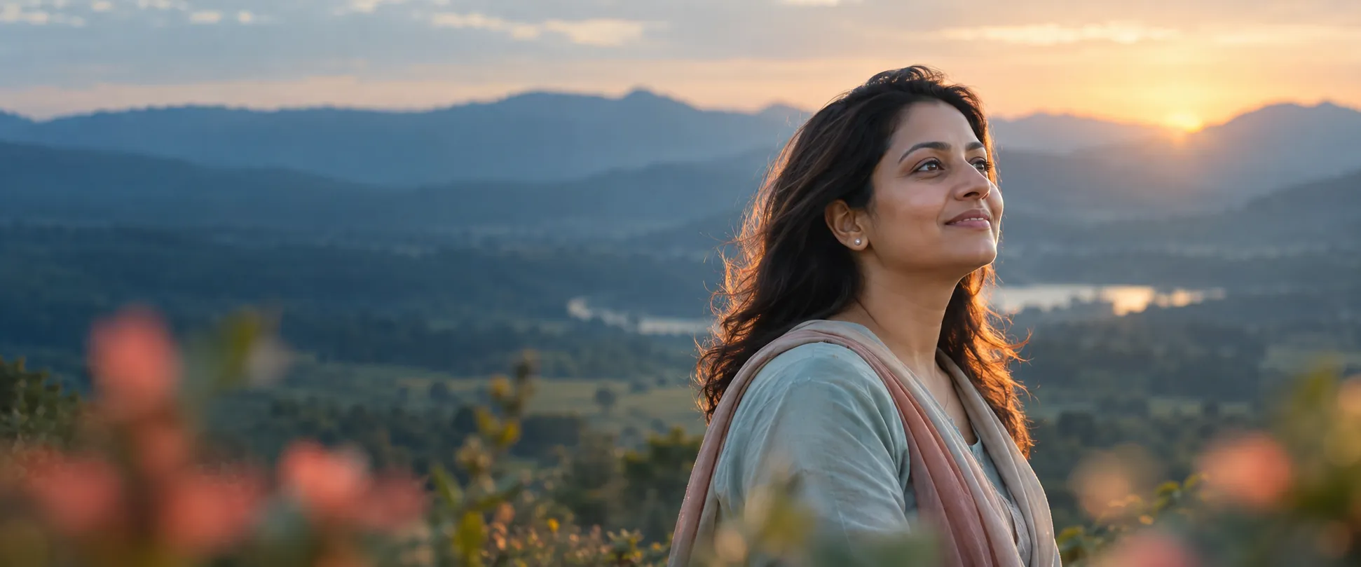 A woman in warm morning light